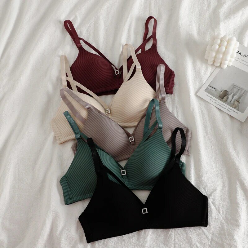 Korean Chic Sexy Bra Women's Wireless Small Chest Push up Wrapped Chest Support Seamless Solid Color Bra Thin Underwear