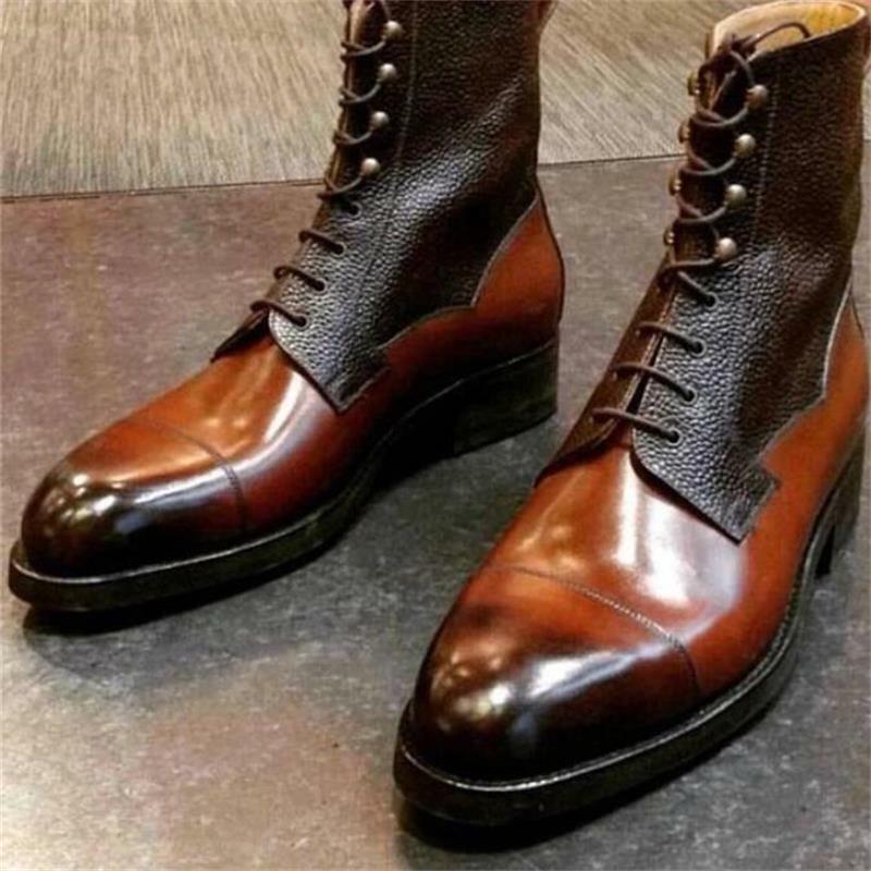 Skóra Pu dla mężczyzn buty na niskim obcasie obuwie sukienka półbuty wiosna botki Vintage Classic męskie Casual XM172