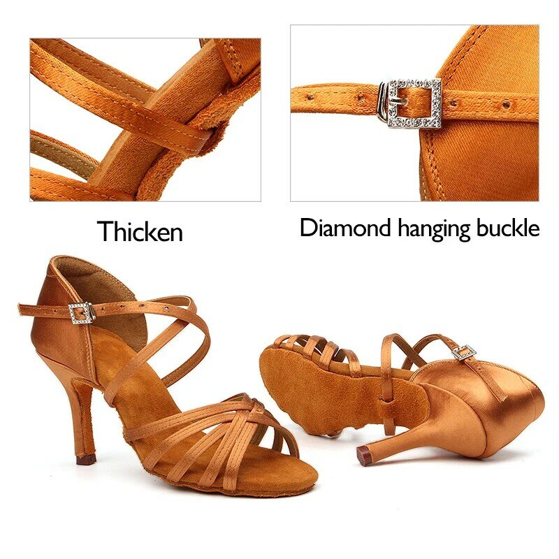DKZSYIM Обувь для латинских танцев Женская шелковая танцевальная обувь на высоком каблуке Женская танцевальная обувь с мягкой подошвой на каблуке 8 см Обувь для девочек Сальса Бальные туфли