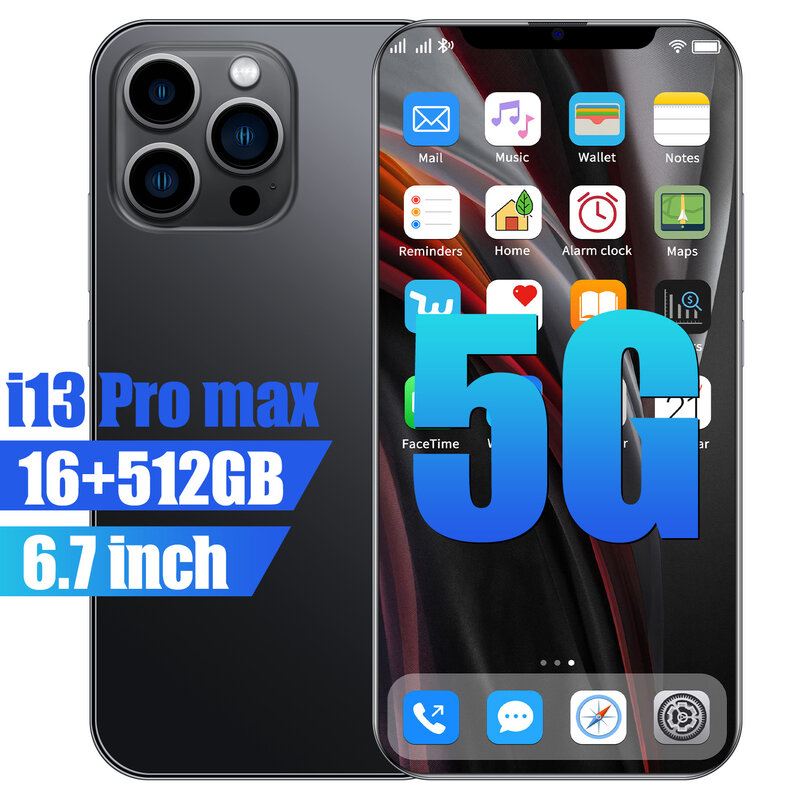 스마트 폰 I13 프로 최대 10 코어 6.7 인치 글로벌 버전 6000mAh 5G 안드로이드 11 16 기가 바이트 512GBUnlock Celular 손가락 전화 4G 핸드폰