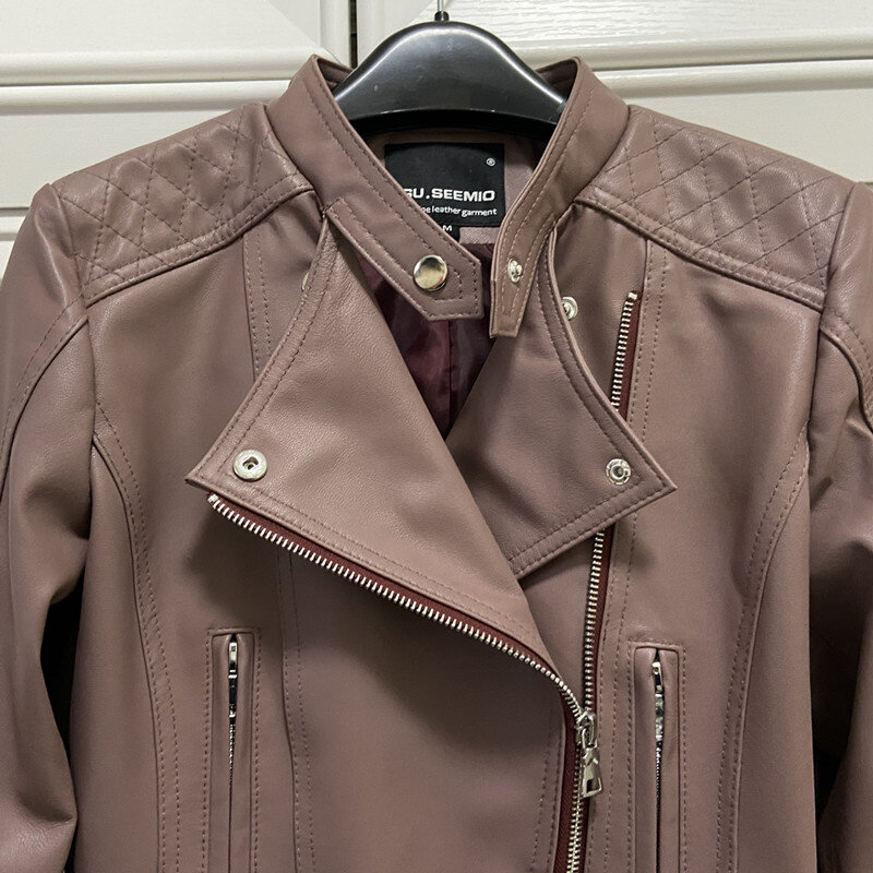 GU.SEEMIO Factory Women's Genuine Leather Jacket 100% Sheepskin Fur Coat Female Outwear Lilac Show Thin Good Quality
