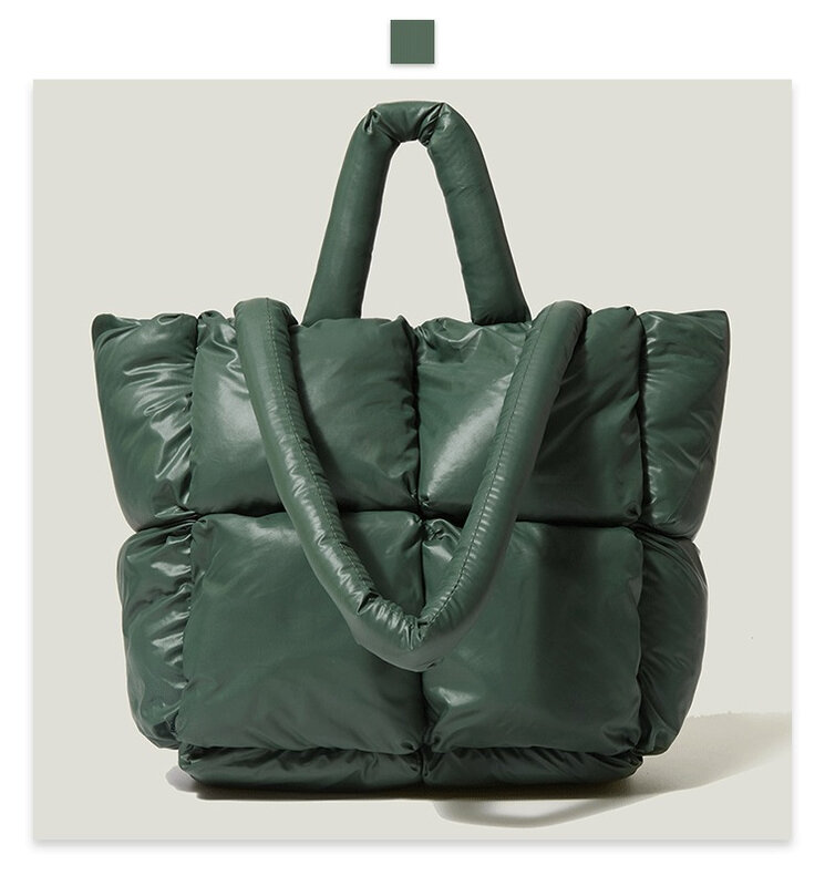 Moda inverno feminino pacote de luxo para baixo acolchoado bolsa de couro das mulheres design da marca alça ombro carteira grandes sacos do mensageiro