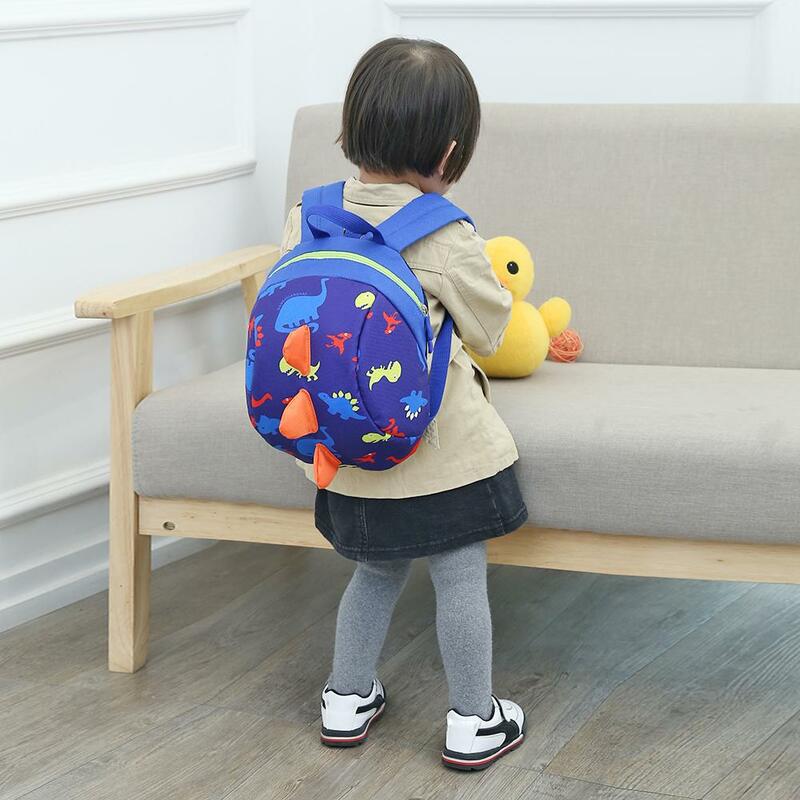 Mochila infantil antiderrapante de nylon, mochila escolar infantil com desenho, dinossauro, corda anti-perda