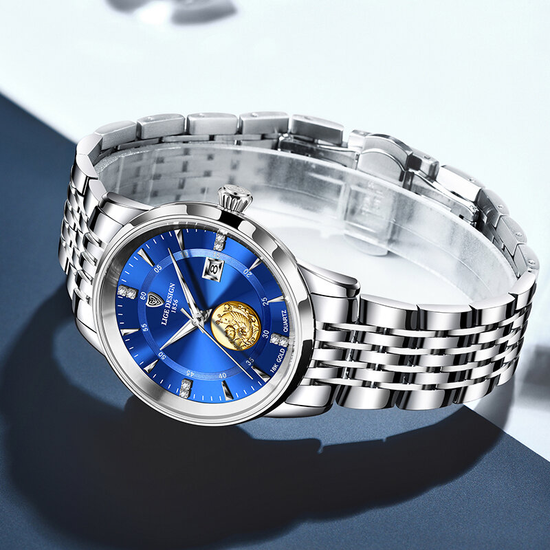 LIGE orologi da uomo Business 24 ore data orologi impermeabili moda acciaio inossidabile quarzo orologio d'oro per uomo Relogio Masculino