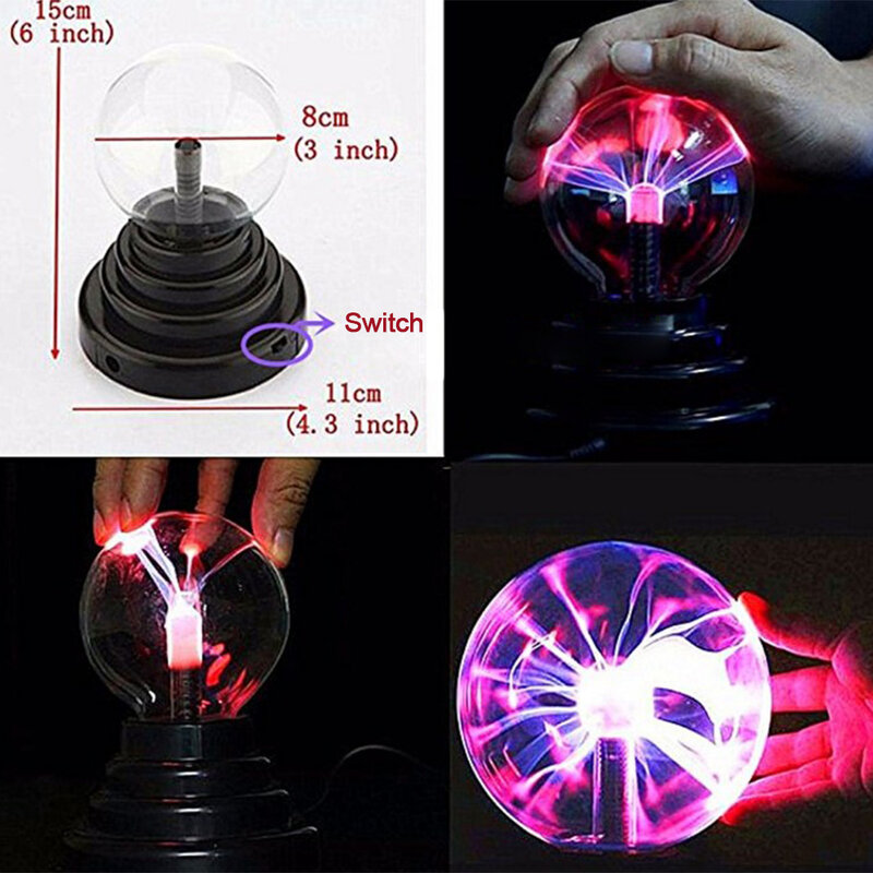 Bola de luz LED de Plasma mágico, lámpara nocturna alimentada por USB/batería, 3, 4, 5, 6, 8 pulgadas, enchufe europeo, esfera, luz de escritorio, novedad