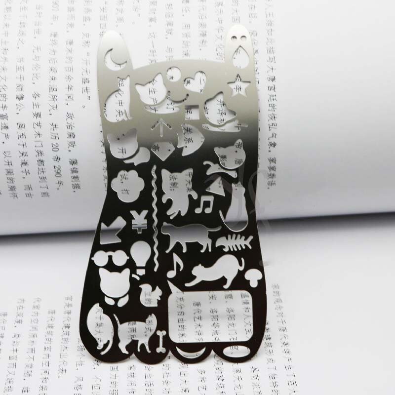 1pcs Creative Cat Hollow Stainless Steel Ruler Student Sketch Drawing Stencil DIY Straightedge Office Supplies School Stationery