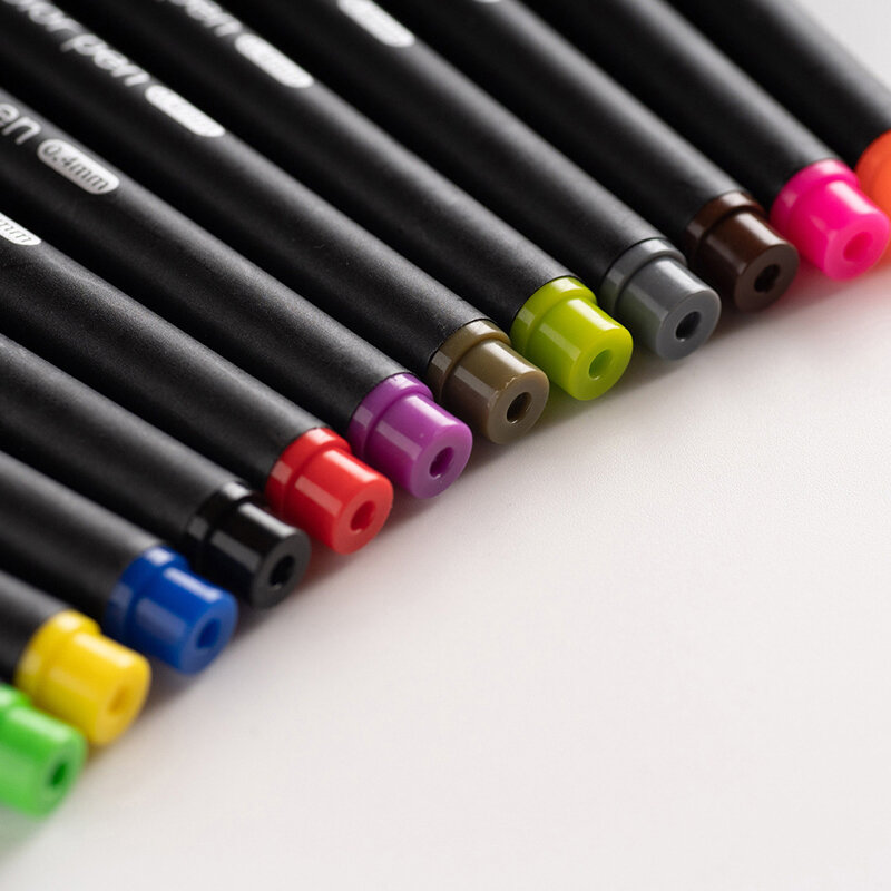 Caneta com pigmento infantil, conjunto de marcador de tinta de 0.4mm com ponta de pincel e mangá de desenho fineliner de 12 cores