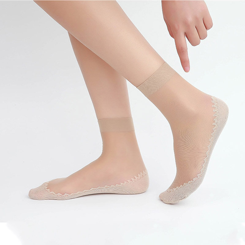 1 paar lente zomer vrouwen zachte sokken casual não-deslizamento bodem splice modo transparente dames meisjes dunne zijden sok