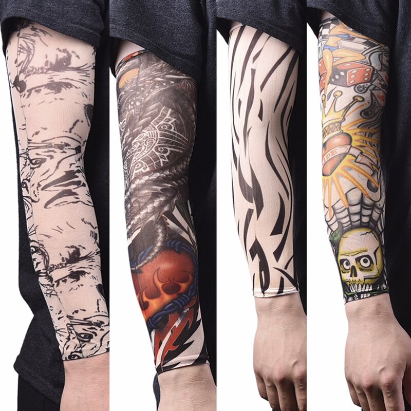 Skin Protective Arm Warmer Nylon Stretchy Fake Tattoo Sleeves Design Arm Tattoos Cool Men UV Protection Women Tattoo Sleeves