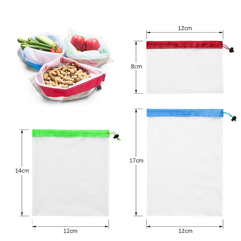 Shopping Bags Reusable Ecological Mesh Bag For Storage Fruit Vegetables Toys Washable And Breathable 3 Various Sizes 12 pieces