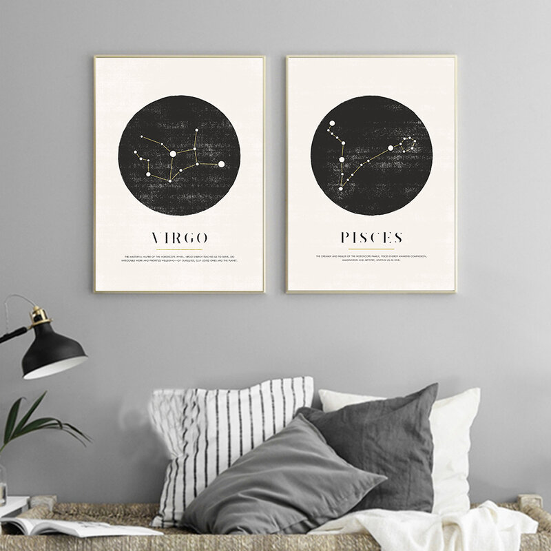 Affiche sur toile d'astrologie, Constellation murale, peinture géométrique minimaliste, décoration nordique pour enfants, photos