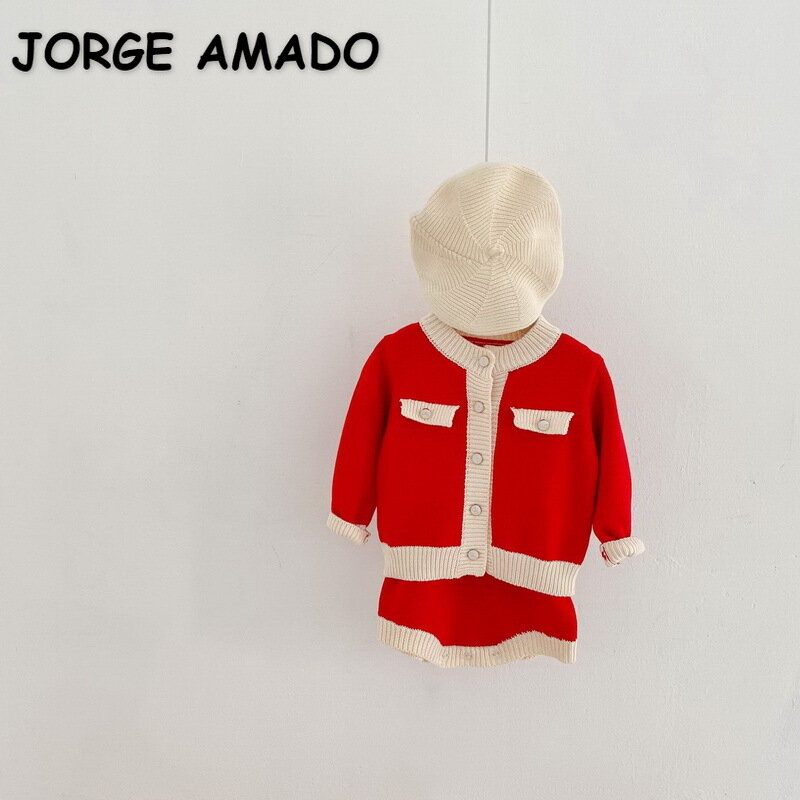 Ensemble 2 pièces pour bébé fille, body rouge + pull à manches longues, veste pour nouveau-né, vêtements d'extérieur, mode printemps 2021, E6032