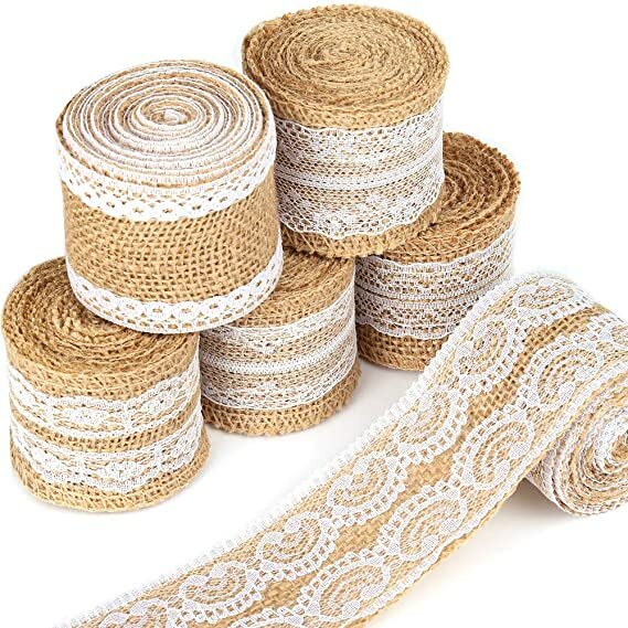 Rollos de cinta de arpillera Natural con encaje, hilo de yute para manualidades de fiesta de boda hechas a mano, 2 yardas/rollo