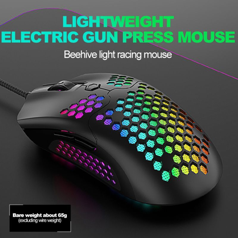 M5 Hollow-out Honeycomb Shell Gaming Mouse Colorful RGB Backlit Light Wired Mice with 7 Buttons for Game Lovers