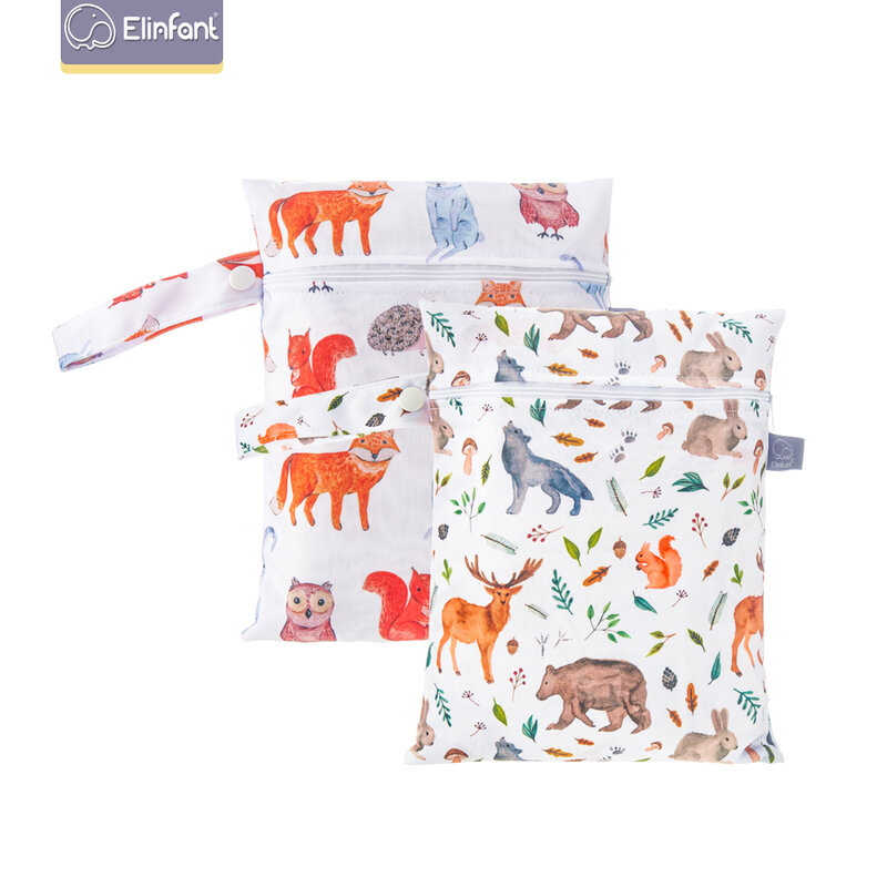 Elinfant-Bolsa de pañales de tela para bebé, Juego de 2 piezas, impermeable, lavable, con separación en seco y húmedo, 18x25cm