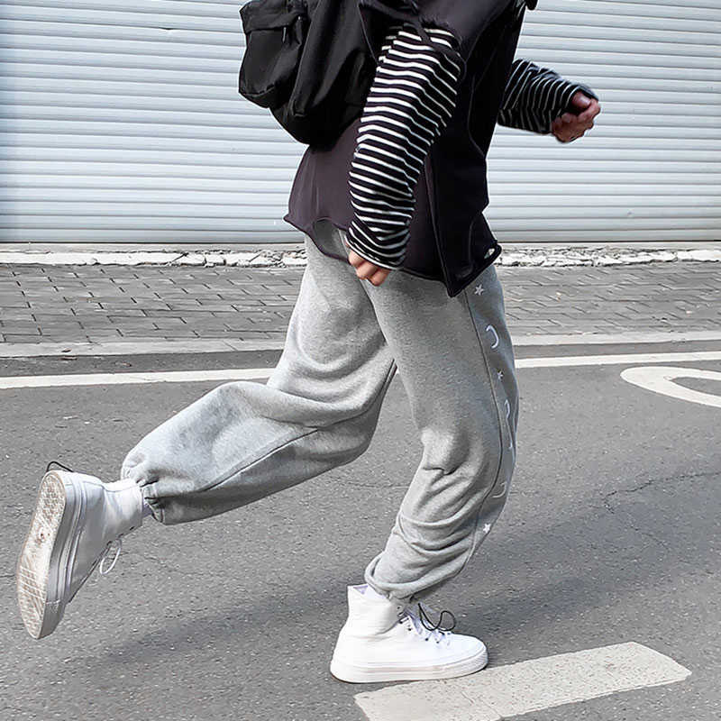 INS Retro Gray Sports Pants Female Sweatpants 2021 Summer Harajuku Style BF Straight All-Matching Loose Ankle-Tied Long Pants