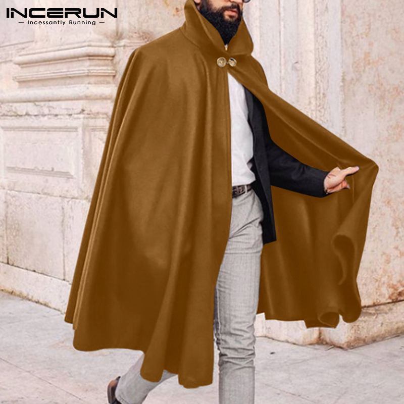 INCERUN New Men's Trench 3Color Loose Comfortable Winter Wear Outer Garment Male Sleeveless Coats Solid Color Capes Cloaks S-5XL