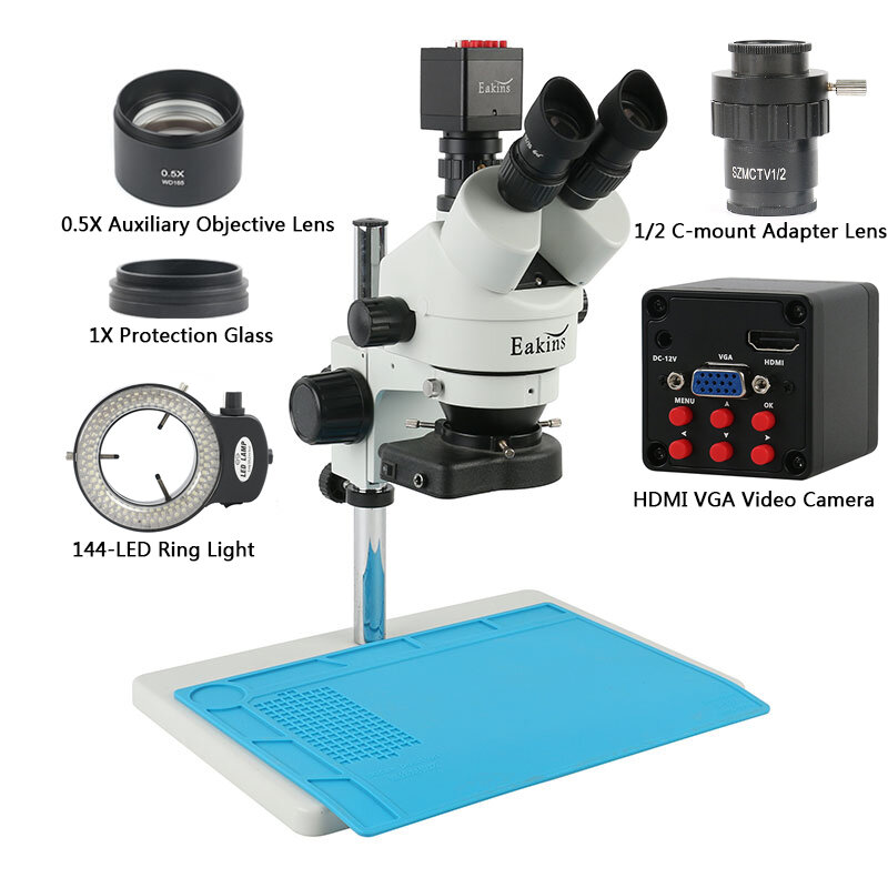 SONY-Microscope stéréo trinoculaire IMX307 1080P VGA HDMI, laboratoire industriel de réparation de soudure de téléphone PCB, simulateur de focale d'objectif 7X 45X 90X