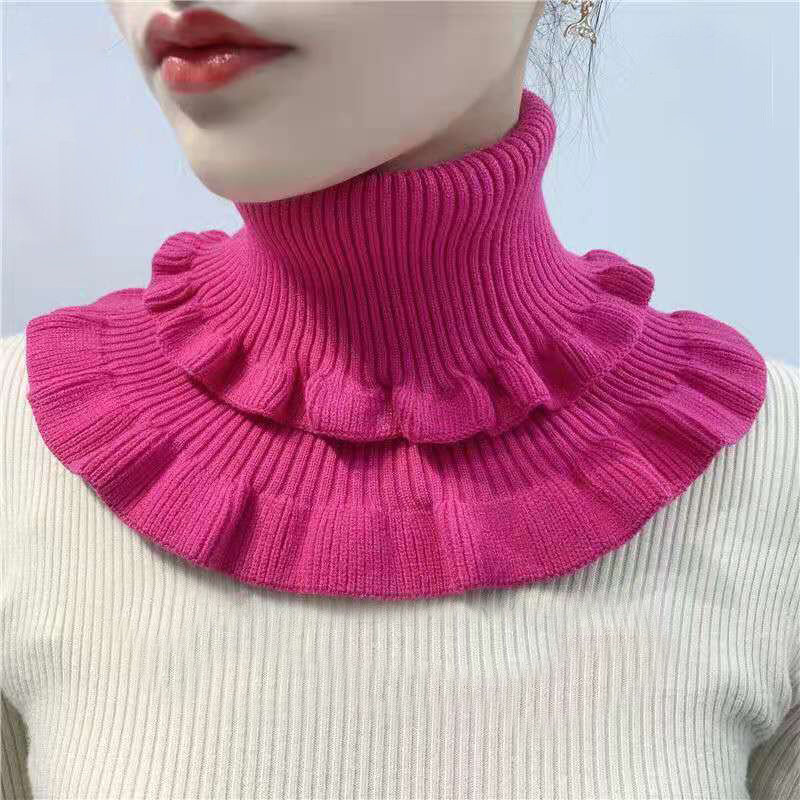 New Fake Collar Scarf Detachable Elastic Knitted Turtleneck Windproof Ruffles Neck Wrap Scarves Bib Winter Clothing Accessory