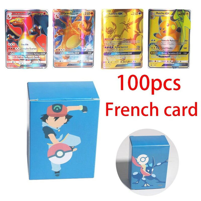 GX-Juego de cartas brillantes para niños, colección de tarjetas coleccionables de papel Pokemon, regalo en francés, 10-2021 unids/lote, novedad de 100