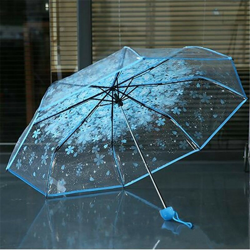 Damski parasol przeciwdeszczowy wielokolorowy, przezroczysty, przezroczysty kwiat wiśni grzyb Sakura drukowany składany parasol przeciwdeszczowy parasol przeciwdeszczowy