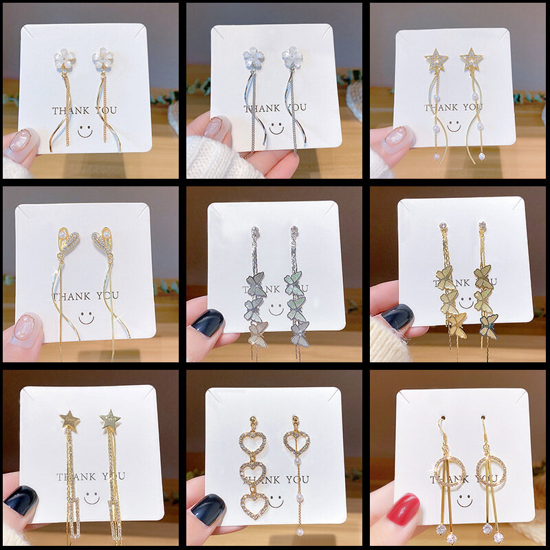 YUNAO Vintage Gold Color Bar Long Thread Tassel Drop Earrings for Women Glossy Arc Geometric Korean Earring Fashion Jewelry 2021
