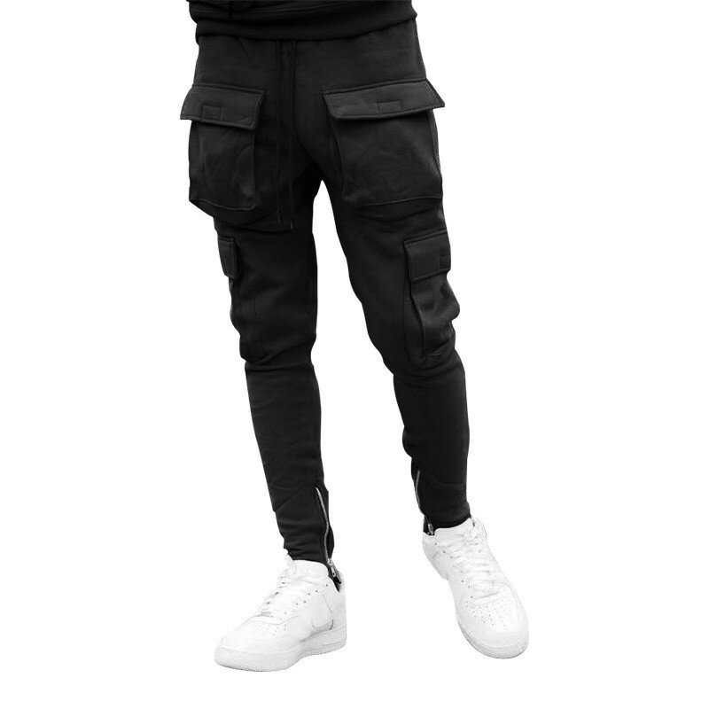 Calça de moletom masculina com vários bolsos, calça quente de moletom para corrida, estilo harém, de cor sólida, plus size, 2021