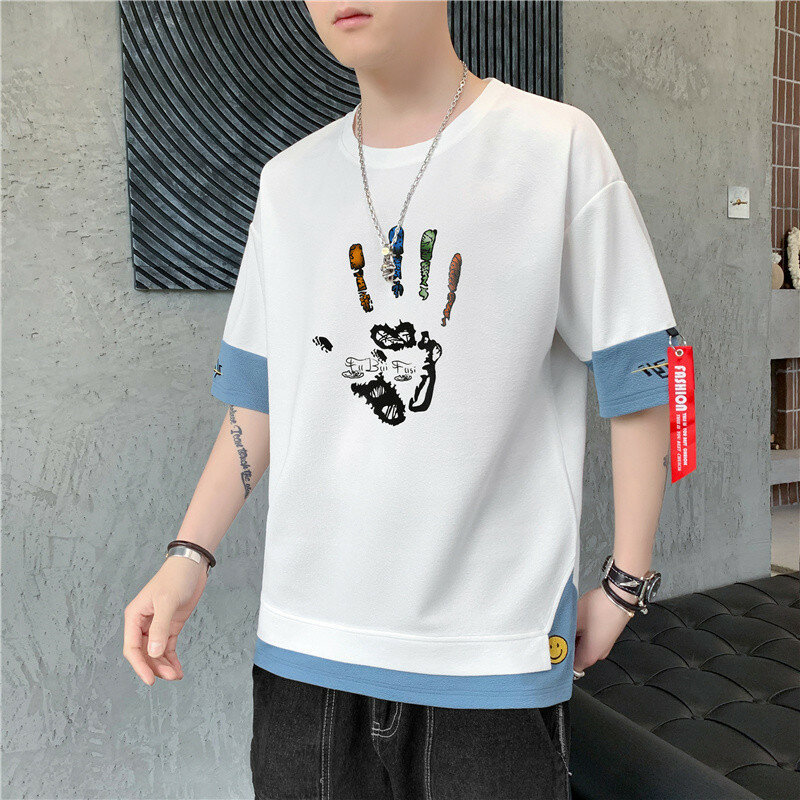 Primavera e estate 2021 Harajuku maglietta a maniche lunghe Hip-hop street indossando maglietta mezza manica maglietta stampata sport e leis