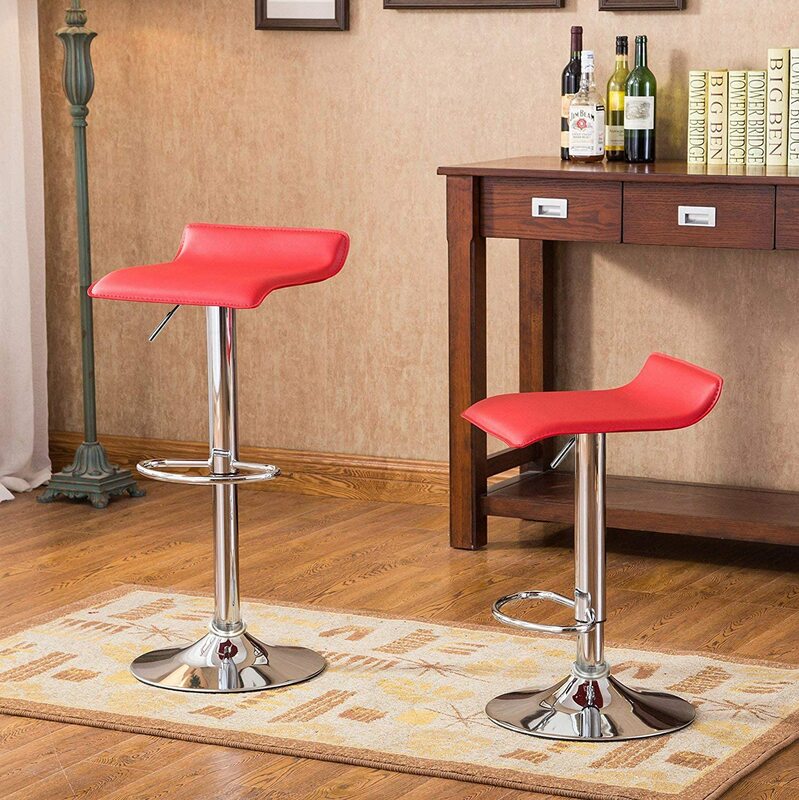 Set 4 Modern Kursi Makan Kulit PU Lembut Counter Kursi Bar Adjustable Chrome Swivel Stool untuk Pub Dapur Salon kantor