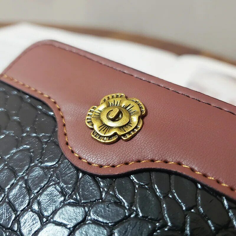 PURDORED – porte-cartes en cuir motif Crocodile pour femmes, 1 pièce, portefeuille, porte-monnaie, décoration florale