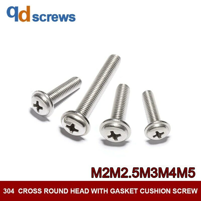 304 M2.5M3M4M5 stainless steel Phillip cross round head with gasket cushion screw DIN967