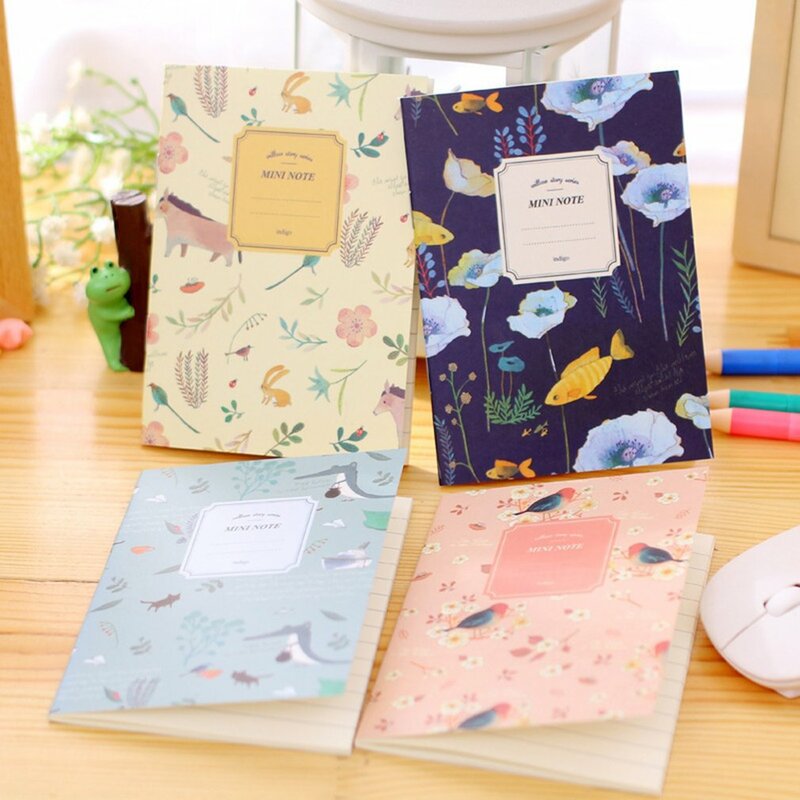 4pcs Printing Notebook Journal Diary Notepad Hard Cover Floral Patterns Portable Pocket Notebook Random Color