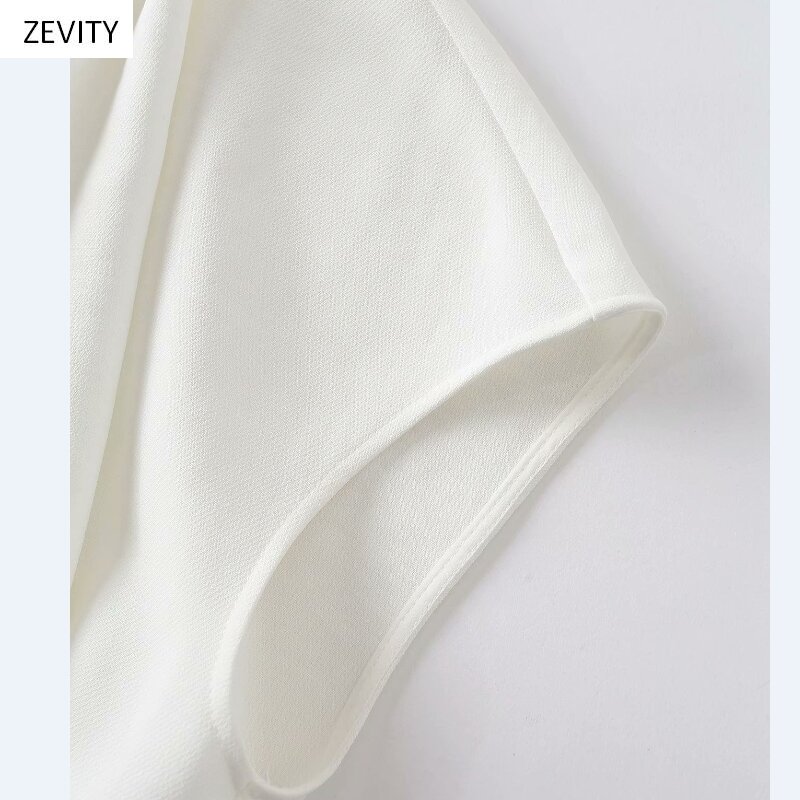 Zevity nuove donne scollo a v solido manica corta vestido elastico in vita fusciacche abito midi chic orlo femminile increspature abiti casual DS3964