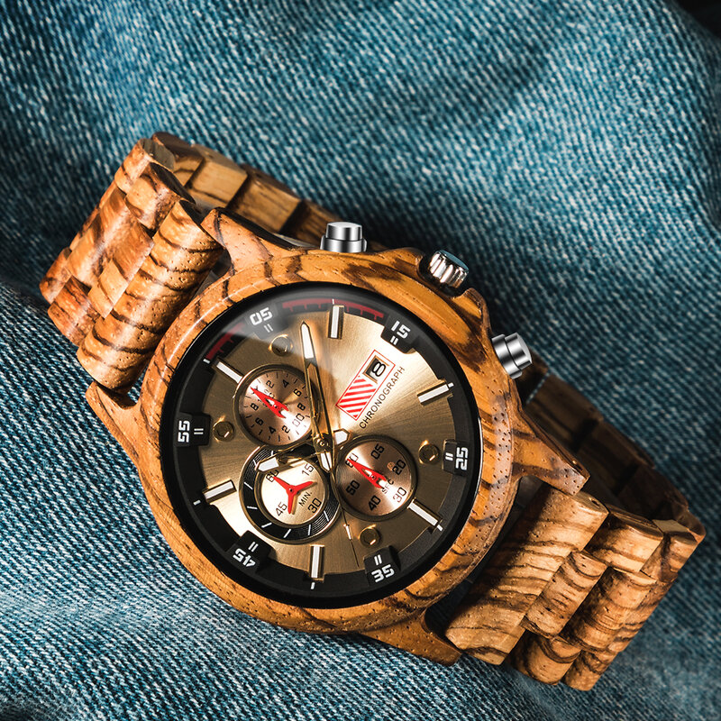 Orologio da uomo in legno Zebrawood personalizzato Relogio Masculino cronografo di lusso di marca superiore orologi militari regalo di anniversario per lui
