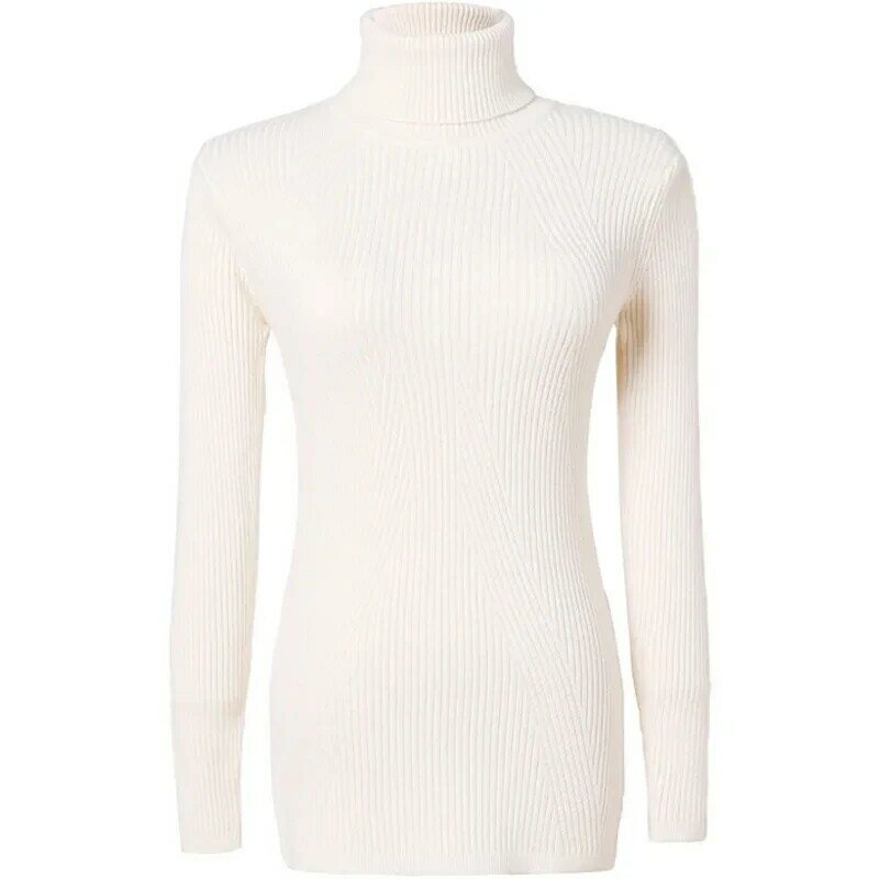 Элегантный тонкий размера плюс свитер с высоким, плотно облегающим шею воротником для женщин 2021 зимние толстые теплые вязанное одеяло «хво...