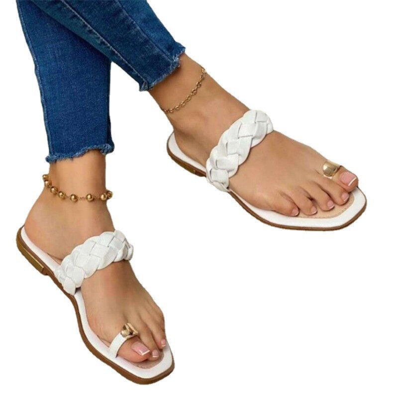 Kobiety sandały lato 2021 buty damskie splot plaża kobieta wysokiej jakości kobiety projektant pantofel damski płaskie buty buty markowe
