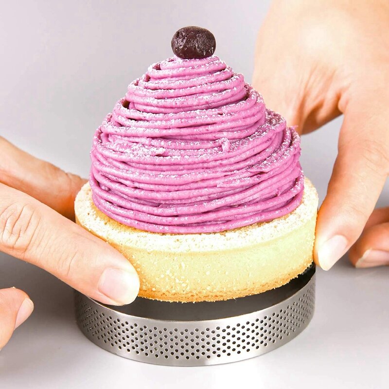 Circulaire Rvs Poreuze Taart Ring Bodem Toren Pie Cakevorm Bakken Toolsheat-Slip Geperforeerde Cake Mousse Ring, 8c