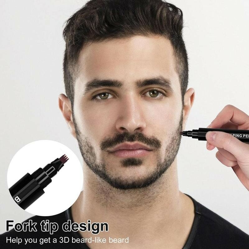 Penna per barba da uomo con punta a quattro punte due in uno 1pc impermeabile riempimento scuro/barba penna per barba marrone tintura nero P5V6