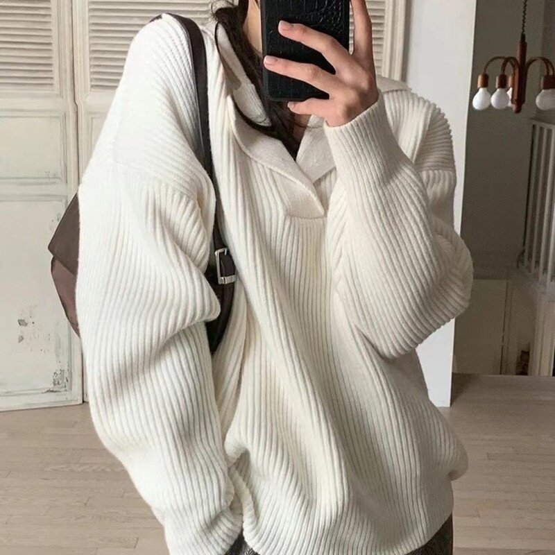 Maglioni Pullover da donna maglione Pullover a maniche lunghe Casual maglione oversize con risvolto lavorato a maglia sciolto