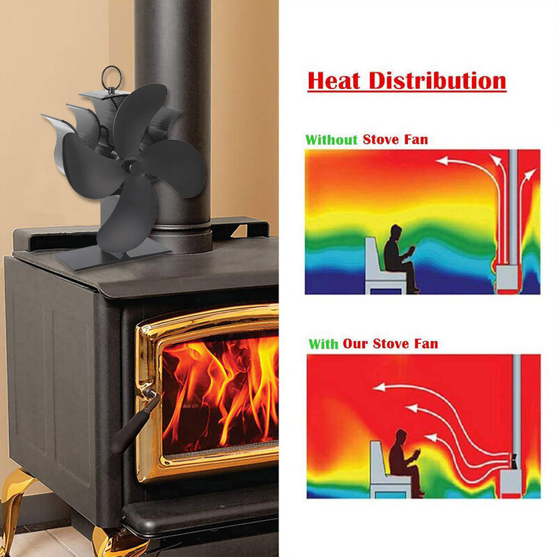 Lareira preta 4 lâminas calor alimentado fogão ventilador log queimador de madeira ecofan silencioso casa lareira ventilador distribuição de calor eficiente