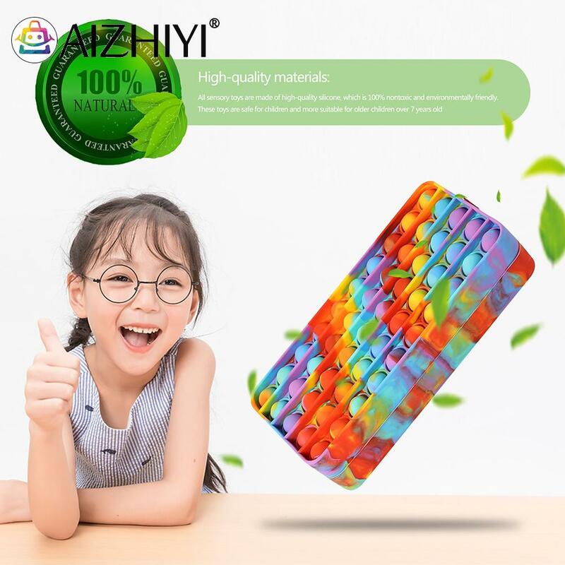Push Bubble Pencil Case Silicone Decompression Stationery Storage Bag Sensory Toy Autism Needs Stress Reliever Toys