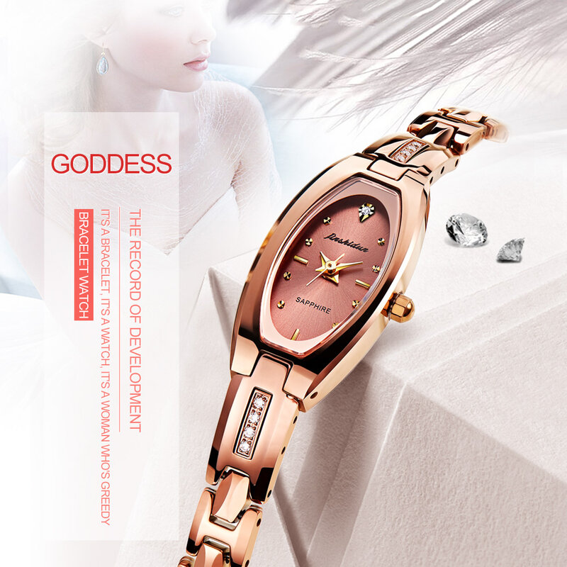 JSDUN Top แบรนด์ Quartz นาฬิกาข้อมือสำหรับนาฬิกาผู้หญิงทองทังสเตนสตีลนาฬิกาสุภาพสตรี Elegant Sapphire Relogios