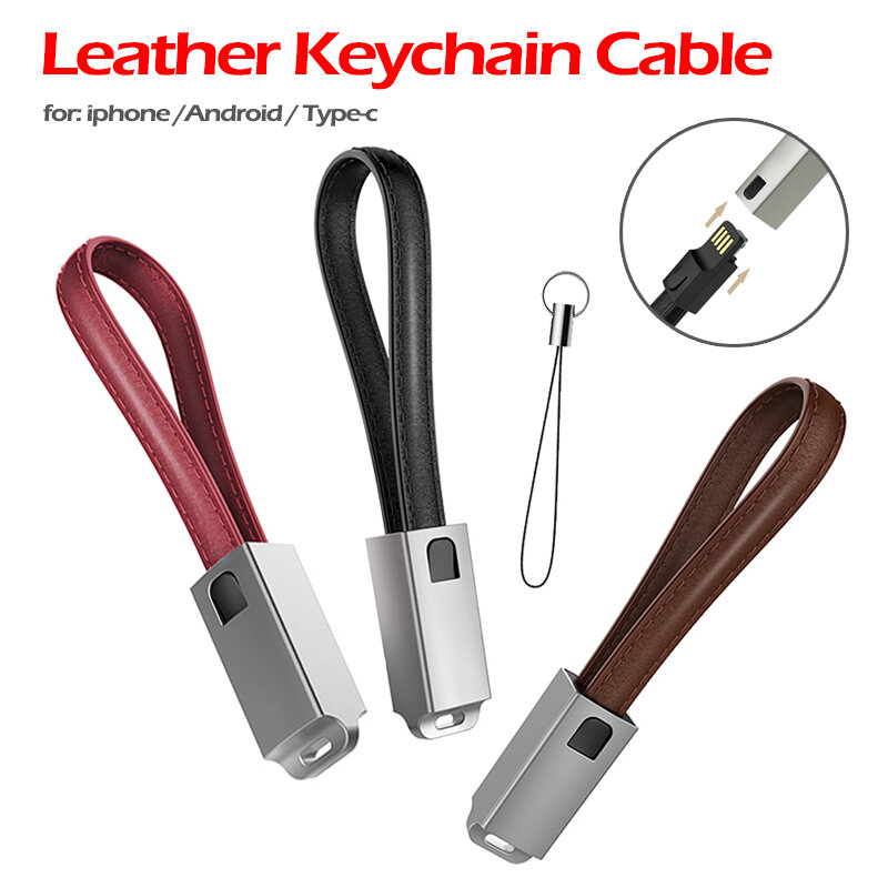 LLavero de cuero 2A, Cable Micro USB tipo C para iPhone, xiaomi, Samsung, Huawei, Cable de datos de teléfono, Cable USB C de carga rápida
