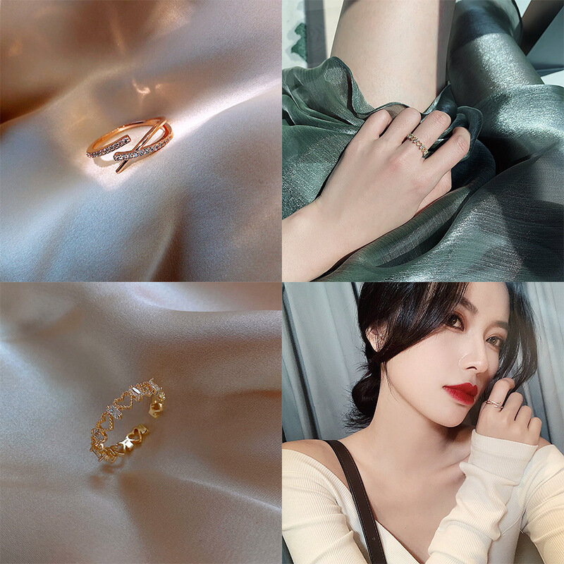 Tamanho ajustável anéis de aço inoxidável para mulheres coreano moda noivado casamento mulher anel jóias acessórios atacado 2021