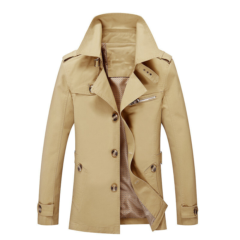 Homens sólidos trench coats outono nova moda selvagem casual simples fino longo trench coat masculino
