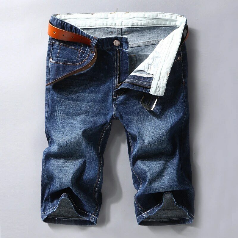 Calções de brim 2020 verão novo estilo seção fina força elástica magro ajuste curto jeans roupas de marca masculina preto azul