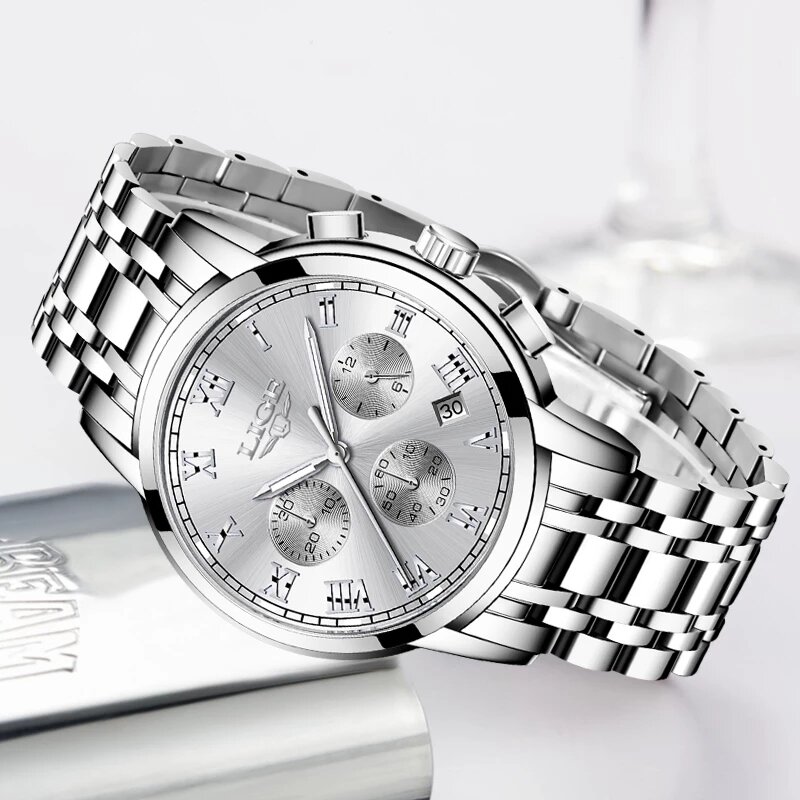 LIGE-relojes creativos de lujo para mujer, pulsera de acero, de cuarzo, resistente al agua, 2021