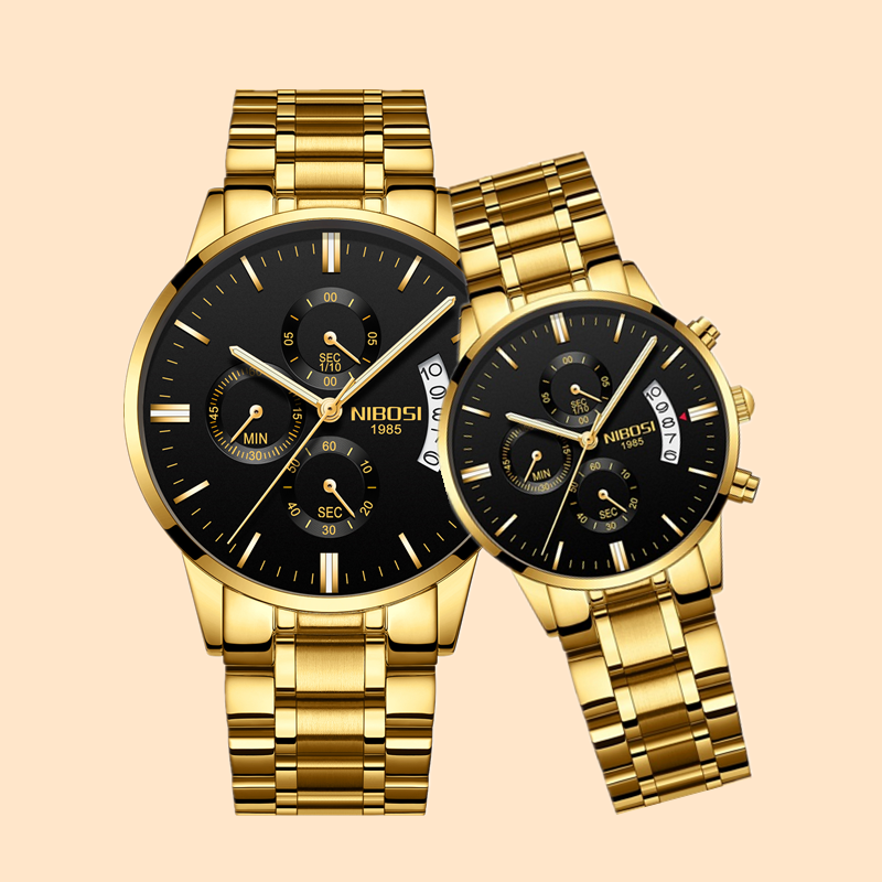 Nibosi-カップル向けの高級ブランドの時計,クォーツ腕時計,ファッショナブル,耐水性,新しい