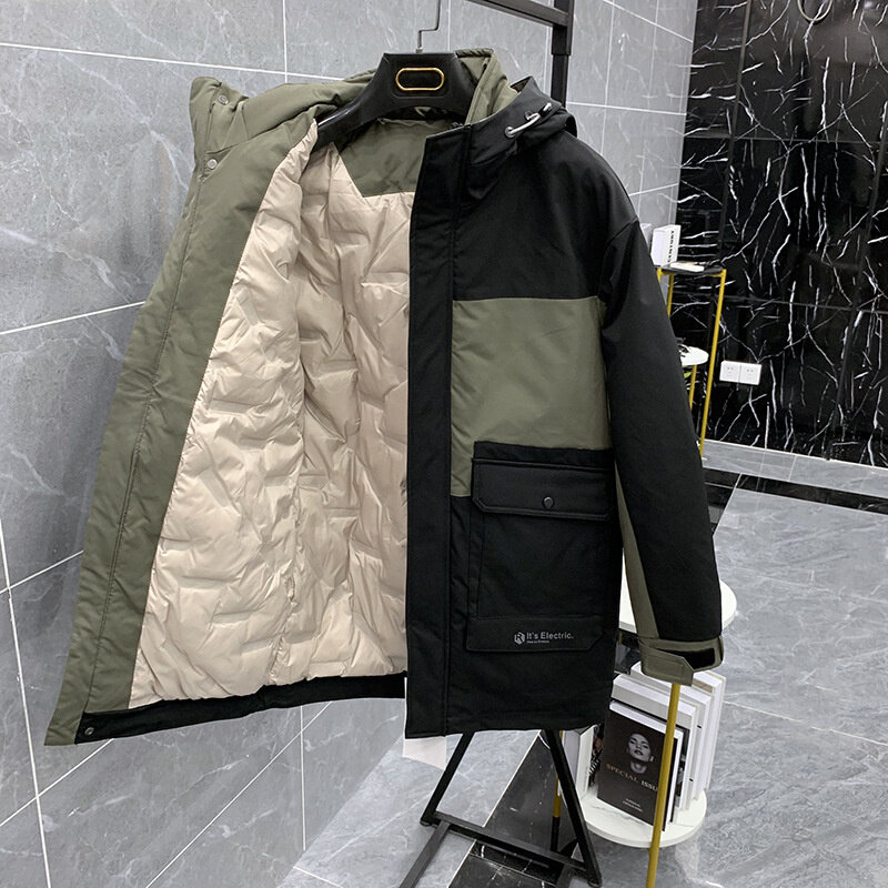 Chaqueta de plumón con capucha para hombre, abrigo grueso y cálido para invierno, ropa de tendencia para exteriores, de talla mediana y larga, novedad de 2021