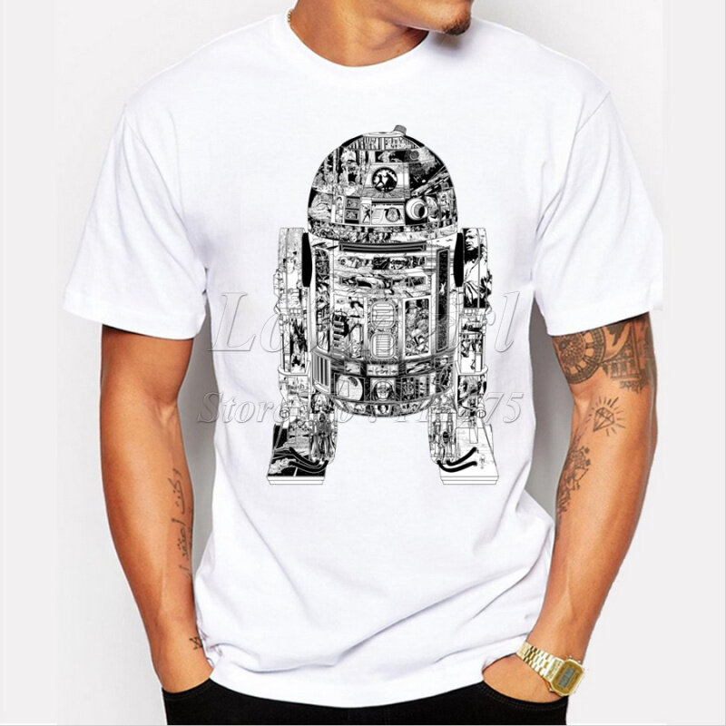 Nieuwste Heren Mode Korte Mouw Zwart Robot Ontwerp T-shirt Funny Shirts Hipster O-hals Populaire Tops